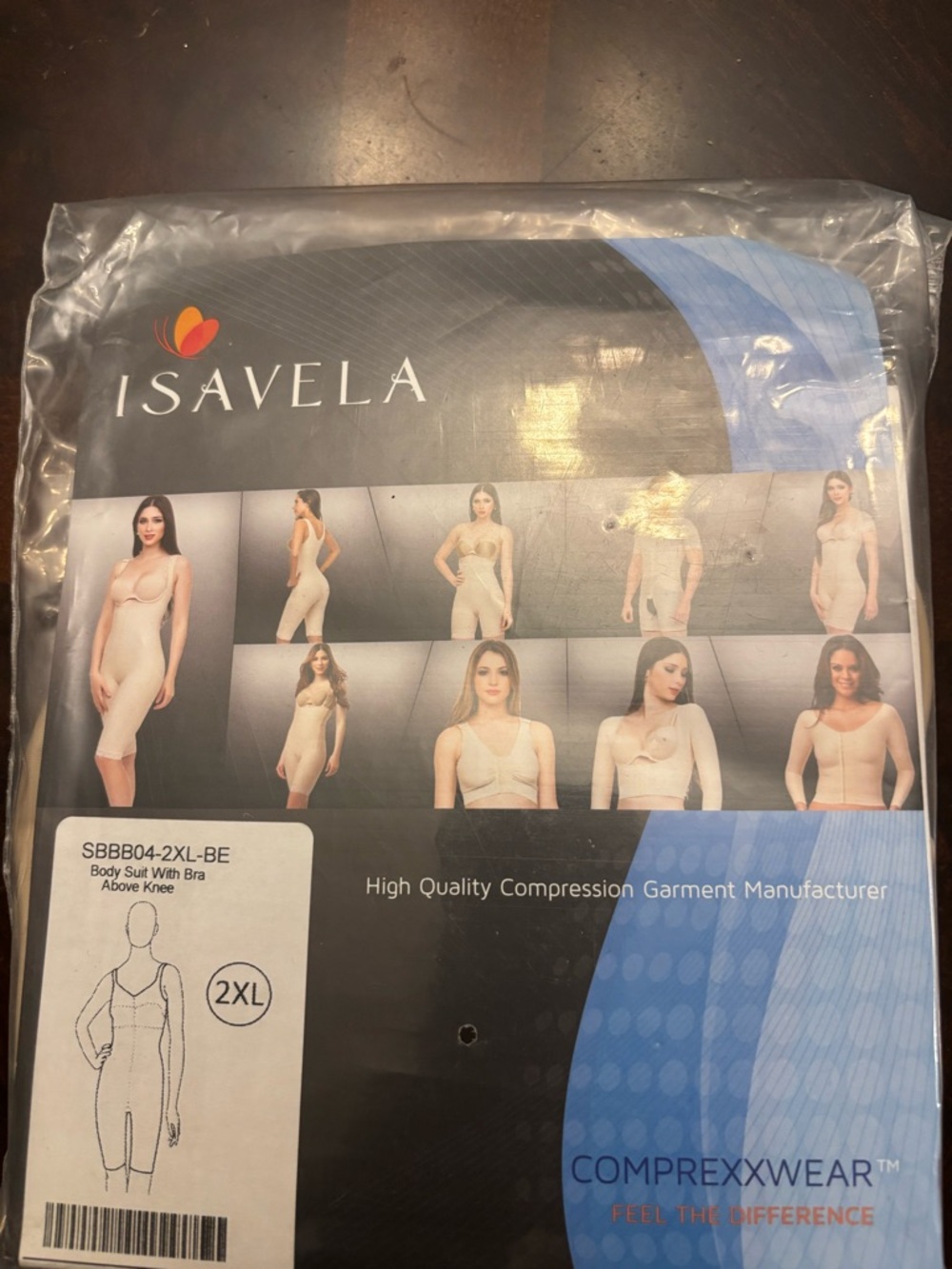 Isavela Beige Compression Body Suit with Built-In Bra